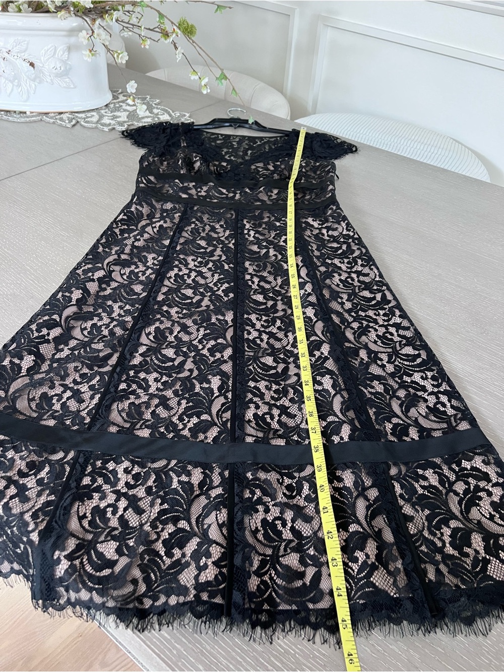 LOFT Black Lace Midi Dress with Nude Lining - Picture 11 of 13